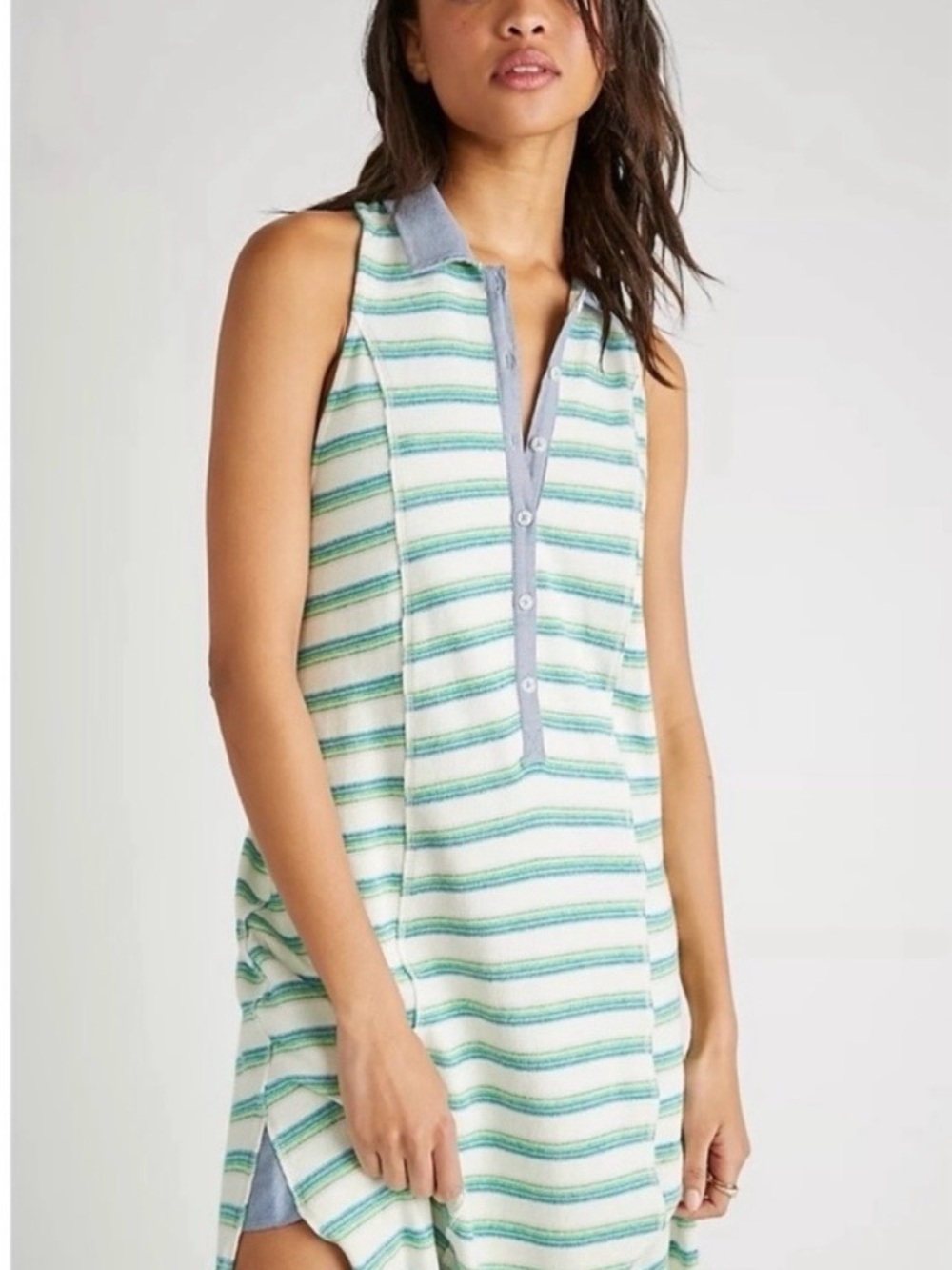 Free People Striped Midi Dress in Mint Green and White